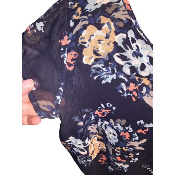 A New Approach (a.n.a.) Womens Blouse Blue awith Floral Print - Size PM Petite M - Picture 7 of 8